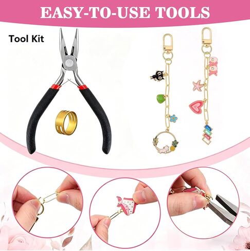 Flewyum 198Pcs Charms Lip Gloss Keychain Making Kit, DIY Craft Supplies with Charms, Key Chain Hooks, Jump Rings, Lobster Clasps, Chains & Tools, Jewelry Making Kit for DIY Craft Gifts. in Kuwait
