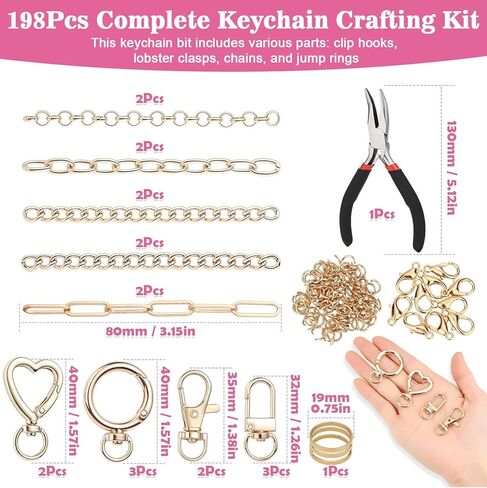 Flewyum 198Pcs Charms Lip Gloss Keychain Making Kit, DIY Craft Supplies with Charms, Key Chain Hooks, Jump Rings, Lobster Clasps, Chains & Tools, Jewelry Making Kit for DIY Craft Gifts. in Kuwait