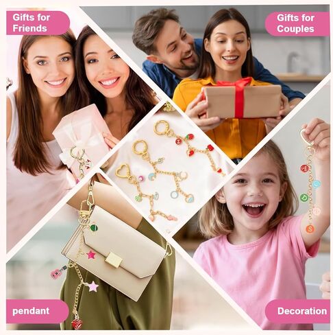 Flewyum 198Pcs Charms Lip Gloss Keychain Making Kit, DIY Craft Supplies with Charms, Key Chain Hooks, Jump Rings, Lobster Clasps, Chains & Tools, Jewelry Making Kit for DIY Craft Gifts. in Kuwait