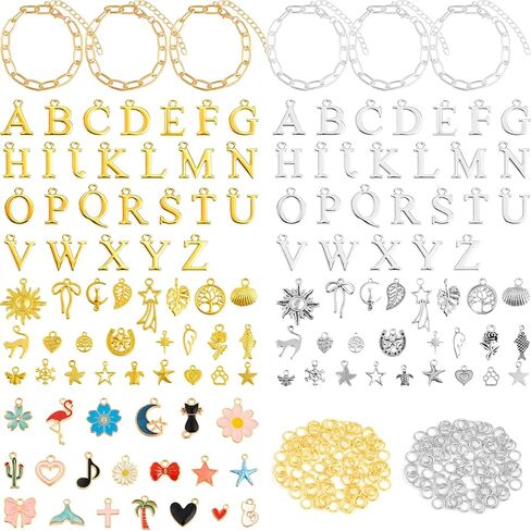 NEBURORA 328 Pcs Charm Bracelet Making Kit Rose Gold Silver Chain Bracelets Includes Paperclip Chain Bracelets Small Pendants and Jumping Rings for DIY Jewelry Making in Kuwait
