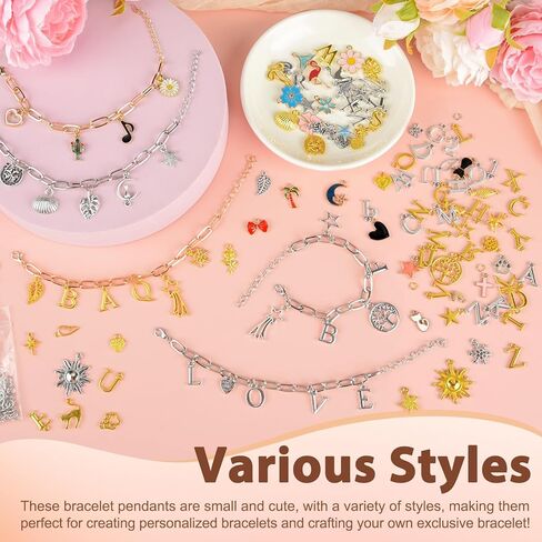 NEBURORA 328 Pcs Charm Bracelet Making Kit Rose Gold Silver Chain Bracelets Includes Paperclip Chain Bracelets Small Pendants and Jumping Rings for DIY Jewelry Making in Kuwait