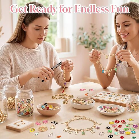 مجموعة صنع الأساور الساحرة من WDXIUE للبالغين، مجموعة أدوات صنع المجوهرات DIY للمرح والصداقة للمبتدئين، هدية عيد ميلاد شخصية مع 12 مجموعة من السلاسل المضادة للتشويه والحروف الساحرة in Kuwait