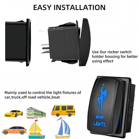 سوط أضواء الروك التبديل 5 دبوس SPST 12V-24V DC البحرية قارب للماء الثقيلة تبديل التبديل على الخروج، الليزر محفورا الروك التبديل مع أسلاك العبور للسيارات سيارة شاحنة RV ATV UTV (الأزرق) in Kuwait