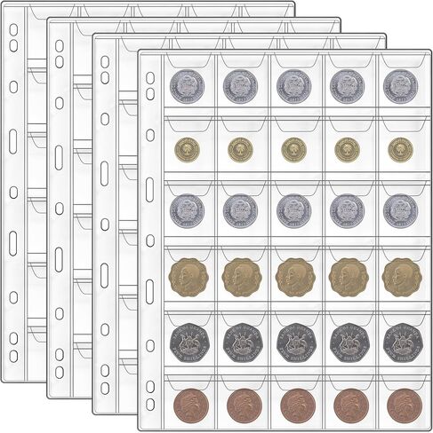 150pcs Pocket Coin Sleeves for All Coins, Plastic Pockets Coin Holders for Collectors, 5 Sheets Coin Pages Collection Storage Supplies for Stamp, Badges, SD Cards- Clear in Saudi Arabia