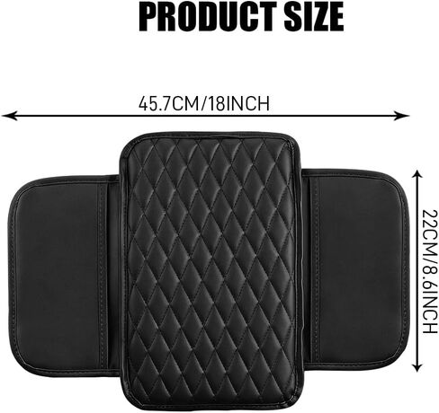 Car Center Console Cover, Arm Rest Cover for Car, Leather Armrest Cushion Pad with 2 Storage Bags, Automotive Interior Arm Rest Seat Box Pad Accessories for Most SUV Sedan Truck (Black) in Kuwait