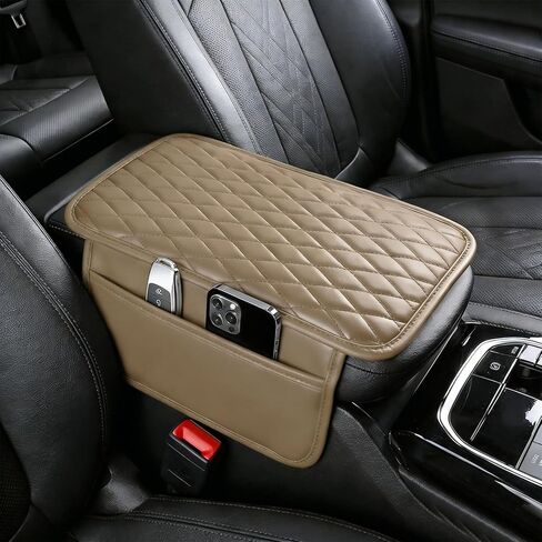 Car Center Console Cover, Arm Rest Cover for Car, Leather Armrest Cushion Pad with 2 Storage Bags, Automotive Interior Arm Rest Seat Box Pad Accessories for Most SUV Sedan Truck (Black) in Kuwait