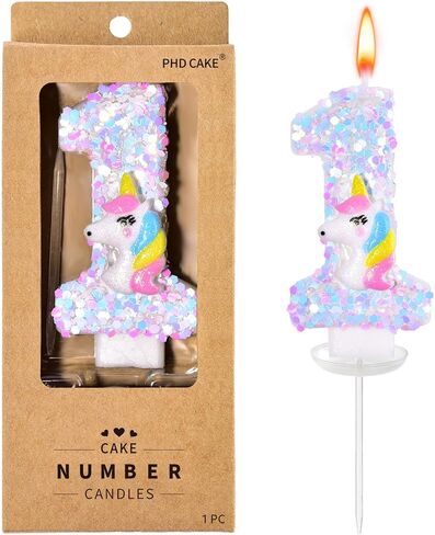 PHD CAKE 2.76 Inch Number 1 Unicorn Birthday Candles, Unicorn Themed Number Candles, Party Celebration in Saudi Arabia