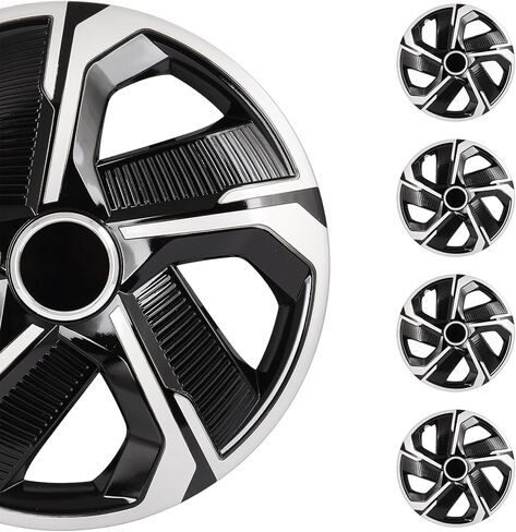SCITOO 15 Inch Hubcaps 4-Pack Black & Silver Wheel Rim Cover Replacement Universal Fit Snap on R15 PP Material Set of 4 Hubcaps in Kuwait