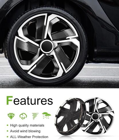 SCITOO 15 Inch Hubcaps 4-Pack Black & Silver Wheel Rim Cover Replacement Universal Fit Snap on R15 PP Material Set of 4 Hubcaps in Kuwait