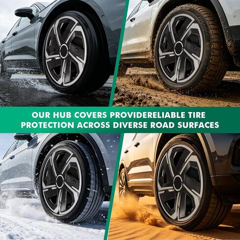 SCITOO 15 Inch Hubcaps 4-Pack Black & Silver Wheel Rim Cover Replacement Universal Fit Snap on R15 PP Material Set of 4 Hubcaps in Kuwait