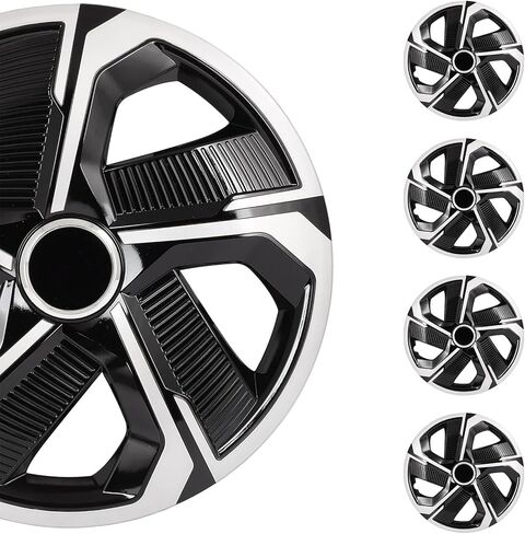 SCITOO 15 Inch Hubcaps 4-Pack Black & Silver Wheel Rim Cover Replacement Universal Fit Snap on R15 PP Material Set of 4 Hubcaps in Kuwait