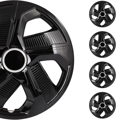 SCITOO 15 Inch Hubcaps 4-Pack Black & Silver Wheel Rim Cover Replacement Universal Fit Snap on R15 PP Material Set of 4 Hubcaps in Kuwait