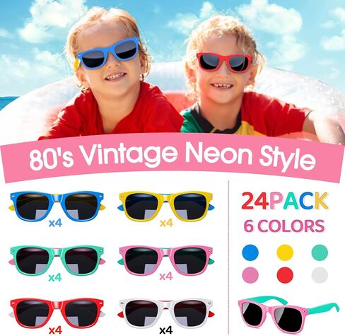 24Pcs Kids Sunglasses Bulk Party Favors with UV 400 Protection, Neon Sunglasses for Kids Age 3-8 Boys Girls for Summer Beach Preschool Classroom Prizes Birthday Gift Goodie Bags Stuffers in Saudi Arabia