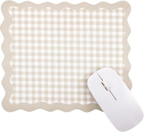 لوحة ماوس Sabary Brown Scalloped Checkered Mouse Pad مقاس 9x7.9 بوصة لوحة ماوس لطيفة على شكل مربعات مقاومة للماء وقاعدة مطاطية غير قابلة للانزلاق مع حواف مخيطة لوحة ماوس ناعمة للمنزل والمكتب ومكياج الألعاب in Kuwait