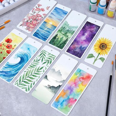 50 Pcs White Watercolor Paper Cards DIY Bookmarks Bulk 5.9" X 1.96" Watercolor Paper Blank Bookmarks Gift Bookmark Painting Drawing DIY Craft for Art Projects Kids Student Wet,Dry & Mixed Media in Saudi Arabia