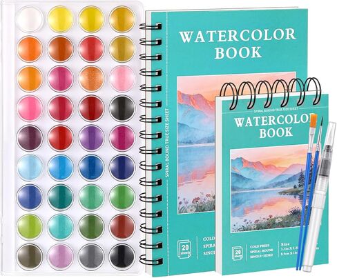 40 Sheets Watercolor Sketchbook with 36 Colors Watercolor Paint Set, 140lb/300g Watercolor Paper (5.5"x 8.5" & 3.5" x 5.5") Watercolor Painting Supplies for Artists Beginner in Saudi Arabia