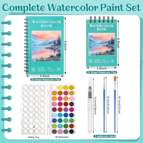 40 Sheets Watercolor Sketchbook with 36 Colors Watercolor Paint Set, 140lb/300g Watercolor Paper (5.5"x 8.5" & 3.5" x 5.5") Watercolor Painting Supplies for Artists Beginner in Saudi Arabia