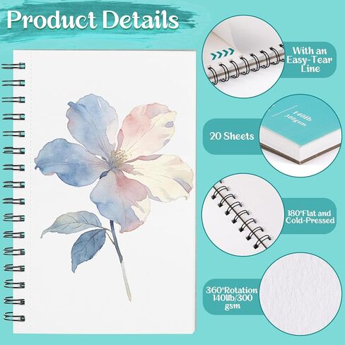 40 Sheets Watercolor Sketchbook with 36 Colors Watercolor Paint Set, 140lb/300g Watercolor Paper (5.5"x 8.5" & 3.5" x 5.5") Watercolor Painting Supplies for Artists Beginner in Saudi Arabia