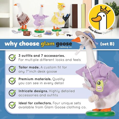 Glam Goose Clothing Co. Desk Goose Outfits 7 inches, 7 inch Desk Goose Outfits and Costumes, Desk Goose Clothes 7 inch and Accessories (Set B) in Saudi Arabia