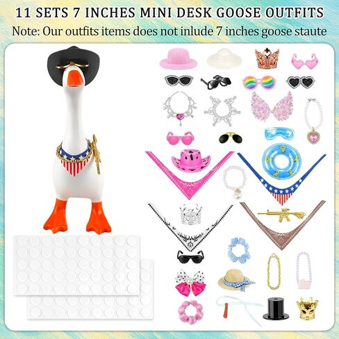 11 Sets 7 Inches Mini Desk Goose Outfits Small Desktop Goose Outfits Accessories with Mini Hat Necklace Dresses Sunglasses for Desk Goose Decor Gifts in Saudi Arabia