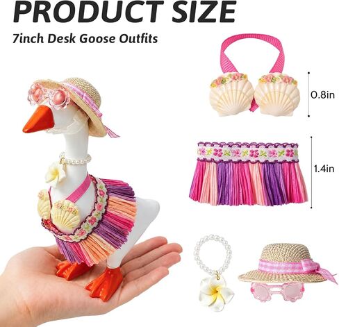 Mini Desk Goose Outfits 7 Inches - Desk Goose Clothes Set for Summer, Desktop Goose Accessories for Home Office Decor(Hawaii) in Saudi Arabia