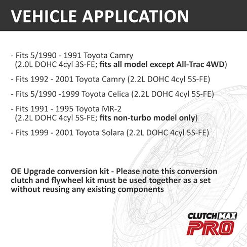 طقم القابض ClutchMaxPRO Performance Stage 1 مع دولاب الموازنة متوافق مع 5/1990-2001 Toyota Camry Celica MR-2 Solara 2.0L 2.2L 3S-FE 5S-FE (CP16173HDFW-ST1) in Kuwait