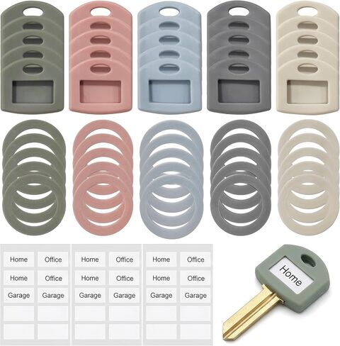 50PCS Silicone Key Covers, Color Key Identifiers and Key Labels Set, Square & Round Key Caps for House Keys Organization and Easy Identification in Saudi Arabia