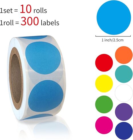 3000 PCS 1" Colored Dot Stickers Circle Color Coding Labels – 10 Colors on Round Coding Label Sticker for Office, Student Classroom, Family Etc(10 Rolls, 1 Inches) in Saudi Arabia