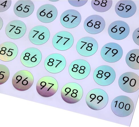 ملصقات مرقمة بالليزر عاكسة - 20 ورقة ذاتية اللصق (1-100) متوافقة مع منظمات التخزين ومستحضرات التجميل - مادة PVC مقاومة للماء - لون فضي - قطر 0.4 بوصة in Kuwait