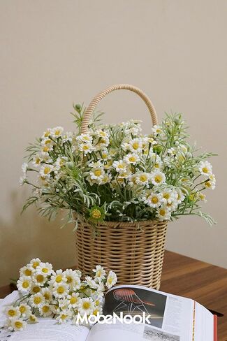 MOBENOOK Daisies Flowers Artificial,Persian Leaf,Wild Flower Bouquet,20pcs,Tansy Greenery,Realistic, Silk Flowers for Home Decor Indoor, Wedding Bouquets(White) in Saudi Arabia