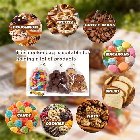 INFLORAL 100 Pcs Premium Clear Cellophane Bags 6x10 inch with Gold Twist Ties, Food-Grade Tear-Resistant Treat Bags for Cookies, Candy, Popcorn & Party Favors, Gift Giving & Bakery Packaging in Saudi Arabia