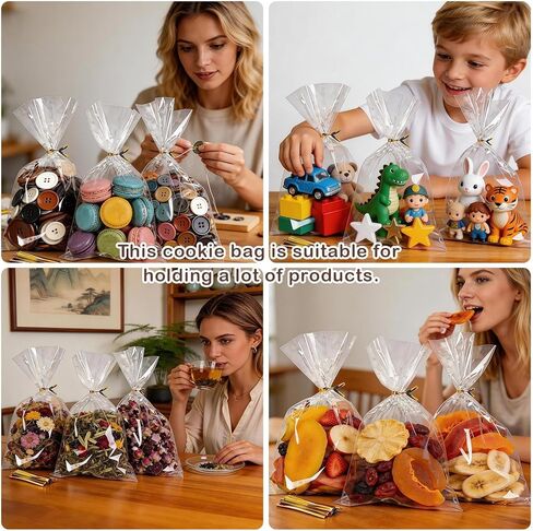 INFLORAL 100 Pcs Premium Clear Cellophane Bags 6x10 inch with Gold Twist Ties, Food-Grade Tear-Resistant Treat Bags for Cookies, Candy, Popcorn & Party Favors, Gift Giving & Bakery Packaging in Saudi Arabia
