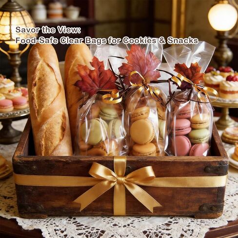 INFLORAL 100 Pcs Premium Clear Cellophane Bags 6x10 inch with Gold Twist Ties, Food-Grade Tear-Resistant Treat Bags for Cookies, Candy, Popcorn & Party Favors, Gift Giving & Bakery Packaging in Saudi Arabia