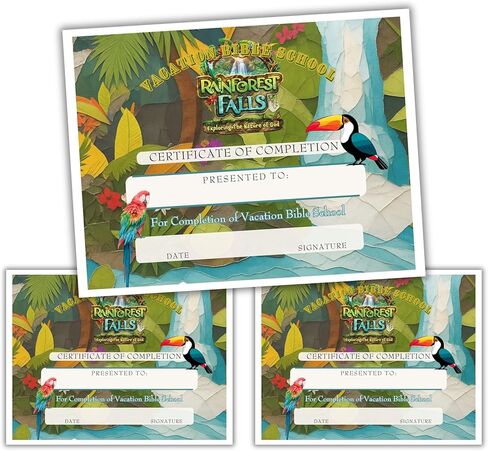 Rainforest VBS Certificate of Completion Award 50pk 8.5x11" Tropical Forest Vacation Bible School Waterfall Activity Supplies Attendance in Kuwait