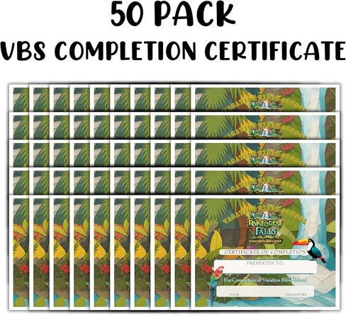Rainforest VBS Certificate of Completion Award 50pk 8.5x11" Tropical Forest Vacation Bible School Waterfall Activity Supplies Attendance in Kuwait