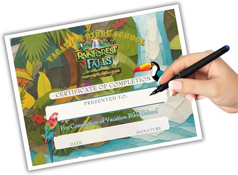 Rainforest VBS Certificate of Completion Award 50pk 8.5x11" Tropical Forest Vacation Bible School Waterfall Activity Supplies Attendance in Kuwait