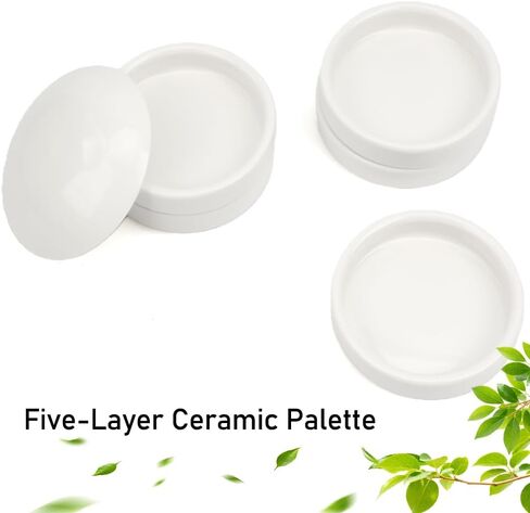 2 Pack Ceramic Watercolor Palette 5 Layers Mixing Trays Set Round Porcelain Watercolor Palettes Sauce Dishes with Lid for Gouache Pigment Chinese Ink Mixing (White) in Kuwait