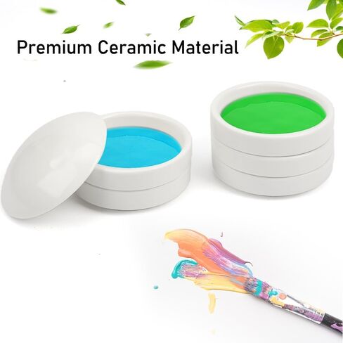 2 Pack Ceramic Watercolor Palette 5 Layers Mixing Trays Set Round Porcelain Watercolor Palettes Sauce Dishes with Lid for Gouache Pigment Chinese Ink Mixing (White) in Kuwait