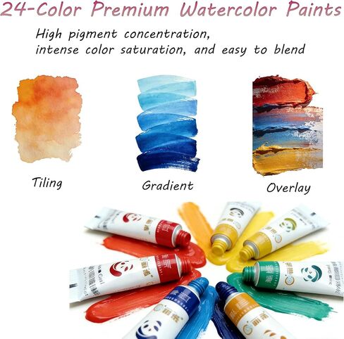 Mini Watercolor Travel Set - 24 Colors Travel Watercolor Kit with 2 Sketchbooks & 2 Water Brushes & Copper Clip, Magnetic Folding Palette for Outdoor Painting, Artists and Painting Enthusiasts in Saudi Arabia