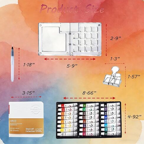 Mini Watercolor Travel Set - 24 Colors Travel Watercolor Kit with 2 Sketchbooks & 2 Water Brushes & Copper Clip, Magnetic Folding Palette for Outdoor Painting, Artists and Painting Enthusiasts in Saudi Arabia