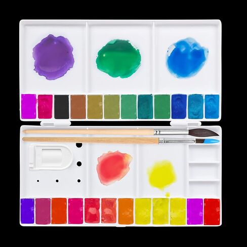 Belle Vous 2 Pack Plastic Folding Paint Palette - 33 Empty Wells/Compartments - Portable/Travel White Artist Paint Tray Set for Watercolour Painting, Oil/Acrylic Painting, and Gouache in Saudi Arabia
