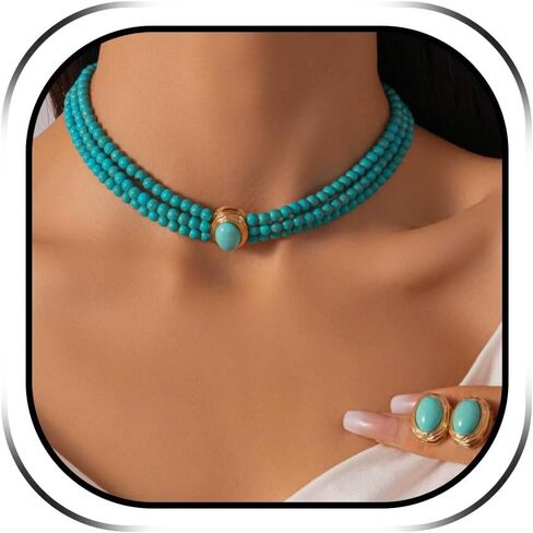 Turquoise Jewelry for Women Gold Turquoise Earrings Necklace Western Jewelry Outfit Dress Country Concert Outfits Gifts in Saudi Arabia