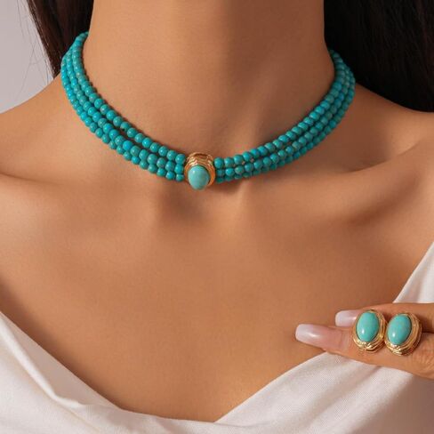 Turquoise Jewelry for Women Gold Turquoise Earrings Necklace Western Jewelry Outfit Dress Country Concert Outfits Gifts in Saudi Arabia