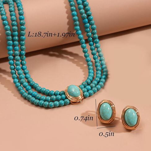 Turquoise Jewelry for Women Gold Turquoise Earrings Necklace Western Jewelry Outfit Dress Country Concert Outfits Gifts in Saudi Arabia