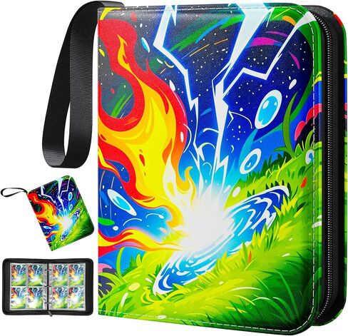 Trading Card Binder, 4 Pocket Card Album Holds 400 Cards, 50 Removable Sleeves, 3-Ring Zipper Binder for TCG MTG Sports Cards, Waterproof Card Holder Organizer, Gifts for Boys Girls in Saudi Arabia