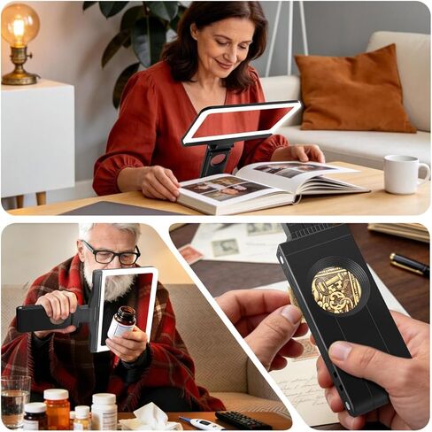 30X 6X Rechargeable Magnifying Glass for Reading, Large Full Page Magnifier with Folding Stand, 3 Color Light Modes, Dimmable LED Lighted, Hands Free Book Magnifier for Fine Prints Low Vision Seniors in Kuwait