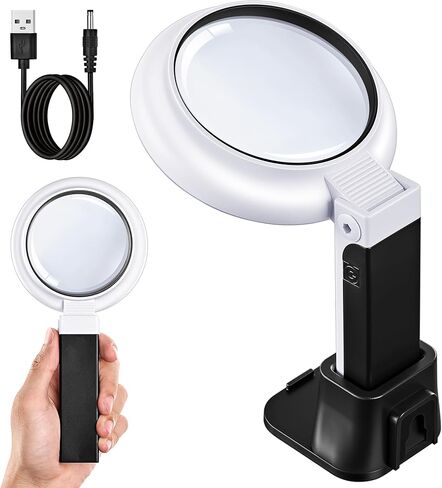 JARLINK Magnifying Glass with Light and Stand, 3-Mode Illuminated Magnifier for Seniors Reading & Close Work, Handheld Foldable Magnifier for Jewelry, Coins, Crafts in Kuwait