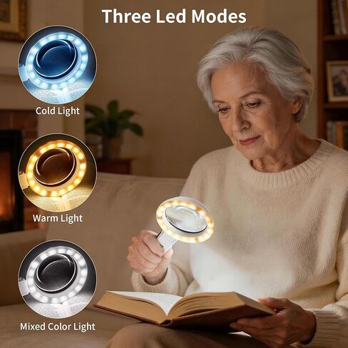 JARLINK Magnifying Glass with Light and Stand, 3-Mode Illuminated Magnifier for Seniors Reading & Close Work, Handheld Foldable Magnifier for Jewelry, Coins, Crafts in Kuwait