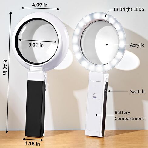 JARLINK Magnifying Glass with Light and Stand, 3-Mode Illuminated Magnifier for Seniors Reading & Close Work, Handheld Foldable Magnifier for Jewelry, Coins, Crafts in Kuwait