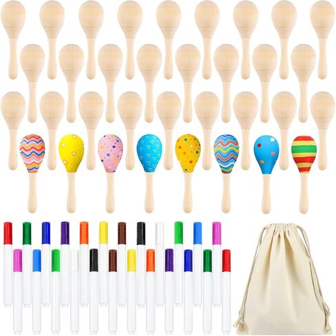 19 قطعة من Morcheiong Maracas الخشبية للأطفال فييستا مكسيكي سينكو دي مايو للحفلات المفضلة، مع 12 قطعة من الأقلام متعددة الألوان وحقيبة تخزين برباط واحد in Kuwait